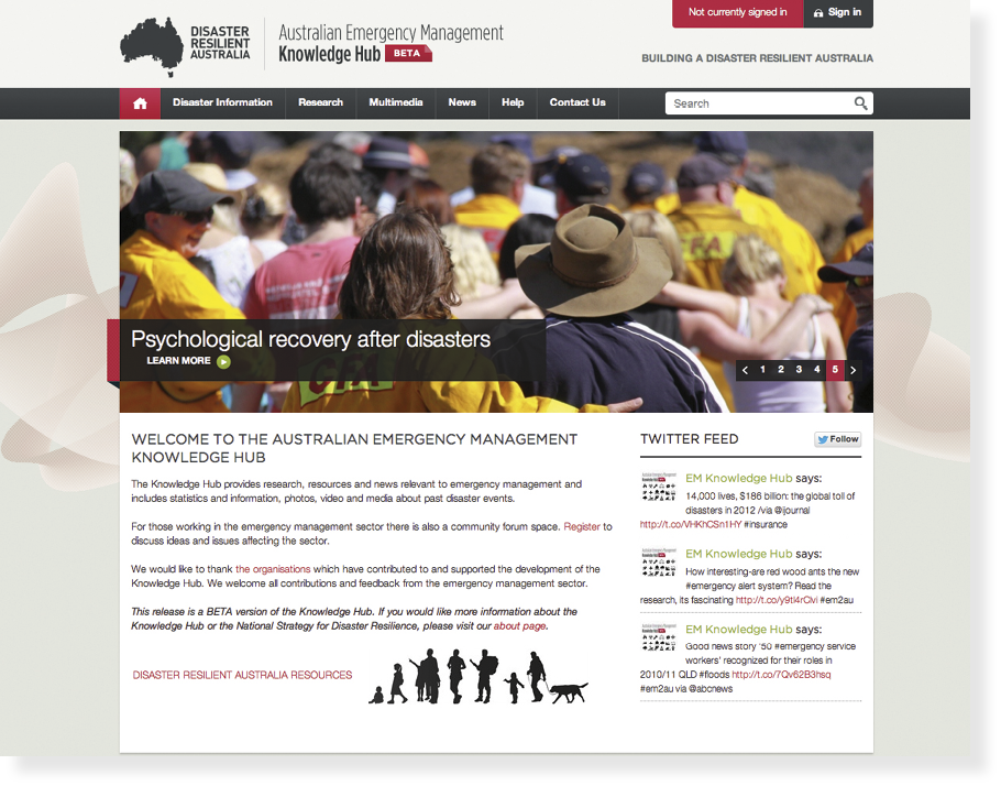 Screenshot of Australian Emergency Management Knowledge Hub website.