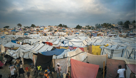 A large field of makeshift tents