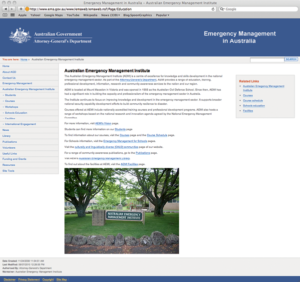 Screenshot of the Emergency Management Institute website