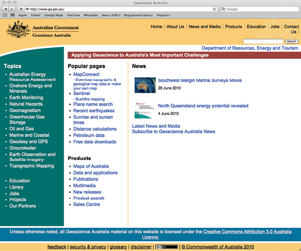 Screenshot of the Geoscience Australia website
