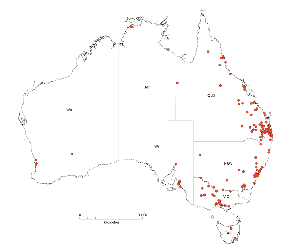 Map of Australia showing locations of survey respondents