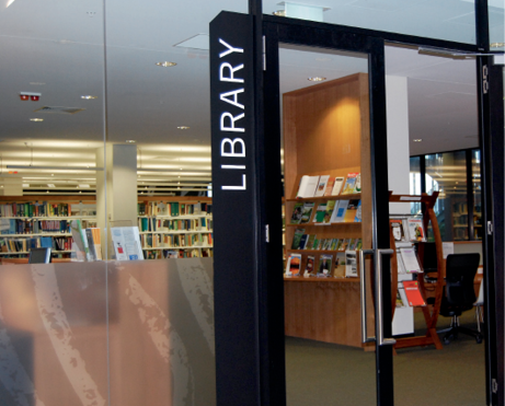 The entrance to a library