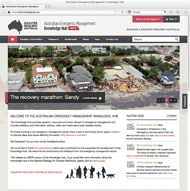 Screenshot of Australian Emergency Management Knowledge Hub website