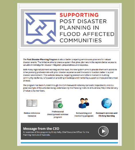 Screenshot of a webpage with the heading "Supporting post disaster planning in flood affected communities"