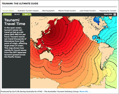 Screenshot of the tsunami guide webpage, describing how fast a tsunami can travel.