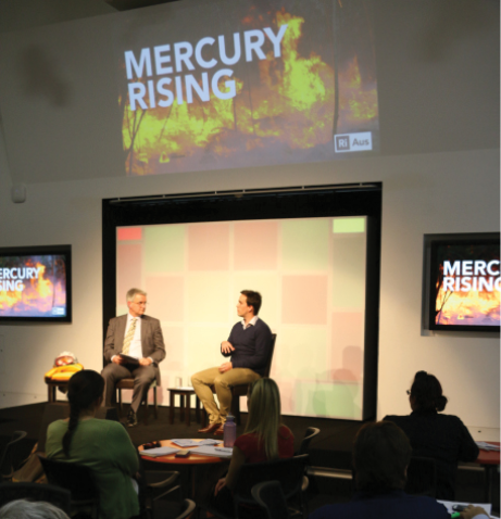 Josh Whitaker and another person speaking at the ‘Mercury Rising’ event.