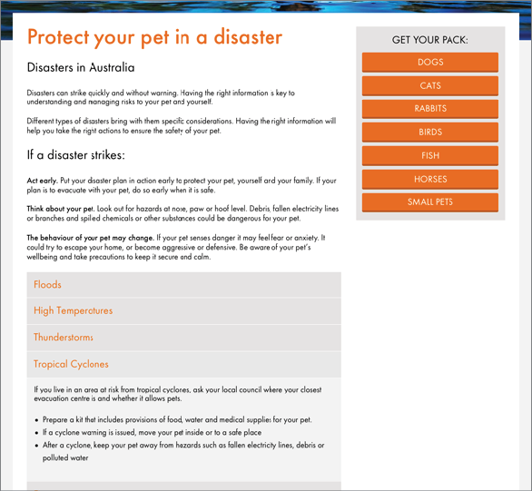 Screenshot of the protectyourpet website