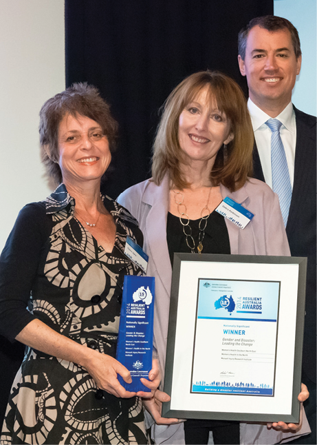 Claire Zara and Deb Parkinson, with The Hon Michael Keenan MP, receiving a 2014 Resilient Australia Award.