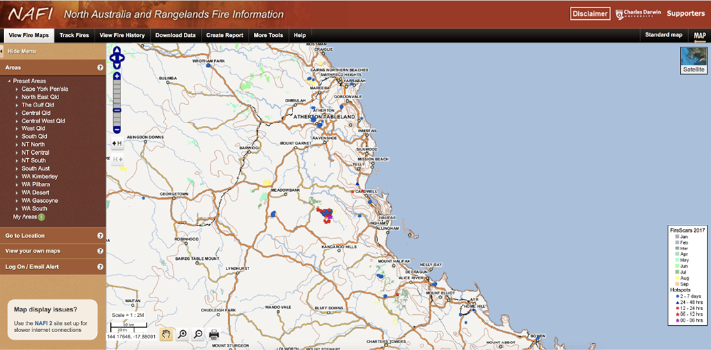 Screenshot of the North Australia and Rangelands Fire Information (NAFI) website.